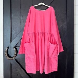 Hanna Andersson Girls Hot Pink Long Sleeve 100% Cotton Corduroy Dress 140 (10)